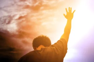 Human hands open palm up worship. Eucharist Therapy Bless God Helping Repent Catholic Easter Lent Mind Pray. Christian Religion concept background. fighting and victory for god By Love You Stock/stock.adobe.com