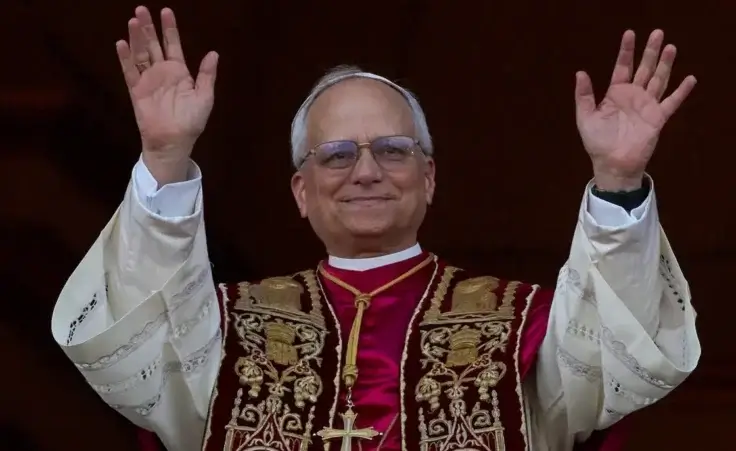 Newly elected Pope Leo XIV appears at the balcony of St. Peter's Basilica at the Vatican, Thursday, May 8, 2025. (AP Photo/Andrew Medichini)