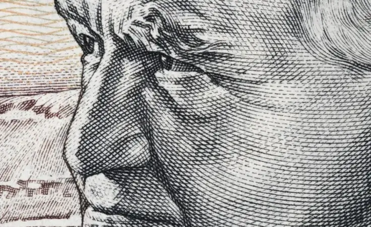 David Ben-Gurion portrait on Israeli 50 sheqalim banknote extreme macro. Primary founder of the State of Israel and the first Prime Minister of Israel. By vkilikov/stock.adobe.com