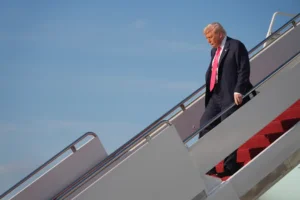 President Donald Trump arrives at Joint Base Andrews, Tuesday, July 15, 2025, in Joint Base Andrews, Md. (AP Photo/Evan Vucci)