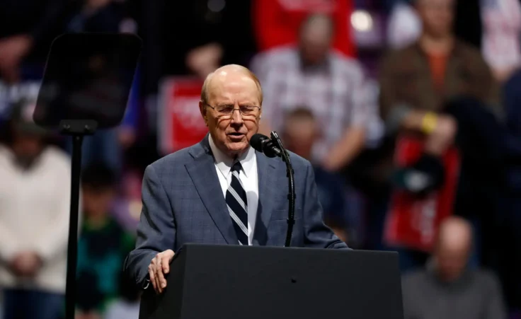 Dr. James Dobson, who founded Focus on the Family, offers a prayer before an appearance by President Donald Trump at a campaign rally, Feb. 20, 2020, in Colorado Springs, Colo. (AP Photo/David Zalubowski, file)