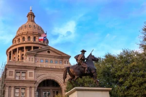 The Texas Ranger statue in front of the Texas Capital building in Austin, Texas. By Tricia/stock.adobe.com Texas Senate passes redistricting bill, California counters