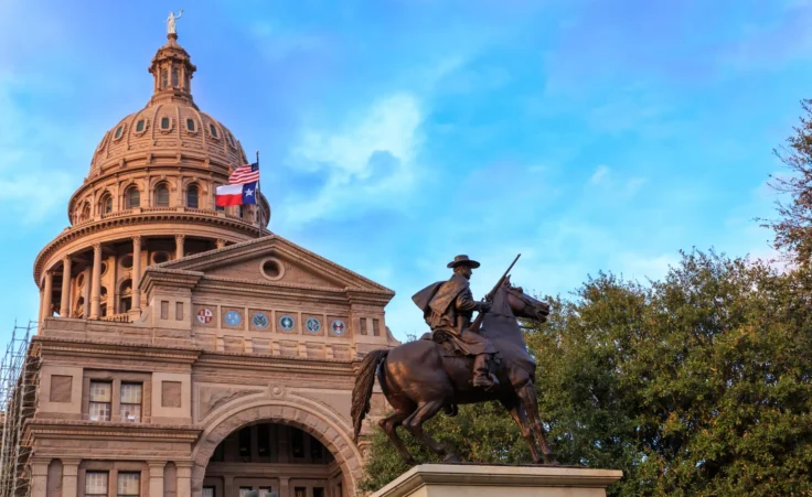 The Texas Ranger statue in front of the Texas Capital building in Austin, Texas. By Tricia/stock.adobe.com Texas Senate passes redistricting bill, California counters