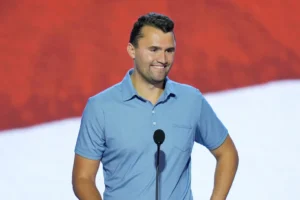 Charlie Kirk, co-founder of Turning Point USA, pauses during microphone check before the start of the first day of the Republican National Convention Monday, July 15, 2024, in Milwaukee. (AP Photo/J. Scott Applewhite) Medal of Freedom