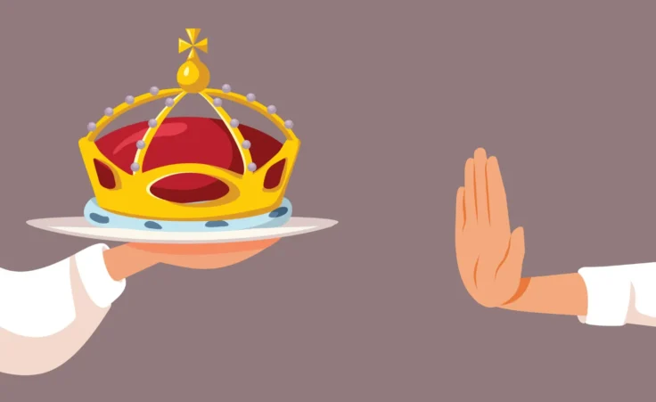 An illustration of a person refusing an offered crown, created for the "No Kings" protests. By nicoletaionescu/stock.adobe.com.