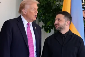 President Donald Trump, left, greets Ukraine's President Volodymyr Zelenskyy at the White House, Friday, Oct. 17, 2025, in Washington. (AP Photo/Alex Brandon) deal