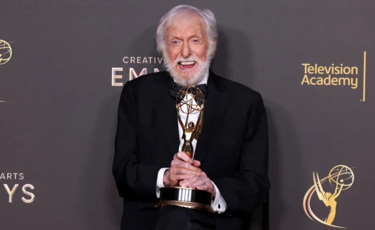 Dick Van Dyke poses with his Emmy for outstanding variety special (pre-recorded) for "Dick Van Dyke 98 Years of Magic" on Saturday, Sept. 7, 2024 in Los Angeles. (Photo by Mark Von Holden/Invision for the Television Academy/AP Content Services)