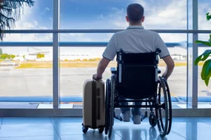 Young man in a wheelchair at the airport. By manaemedia/stock.adobe.com.