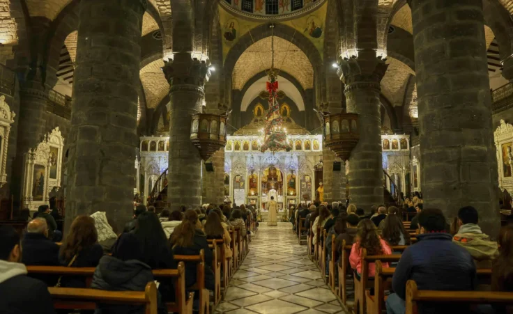 Worshipers attend a Christmas Eve Mass at the Olive Church in Damascus, Syria, Wednesday, Dec. 24, 2025. (AP Photo/Ghaith Alsayed) Christian persecution