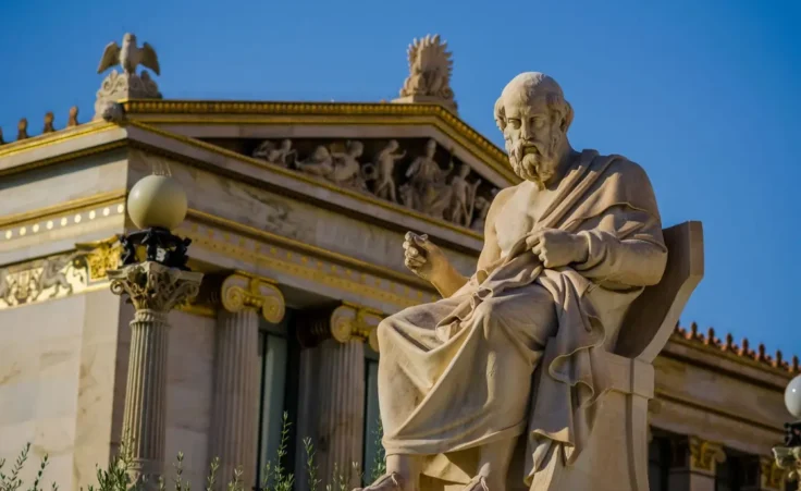 Marble statue of the philosopher Plato on the background of Greek Academy By Nice/stock.adobe.com