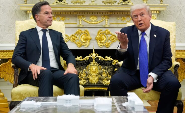 President Donald Trump meets with NATO Secretary General Mark Rutte in the Oval Office of the White House, Wednesday, Oct. 22, 2025, in Washington. (AP Photo/Alex Brandon)