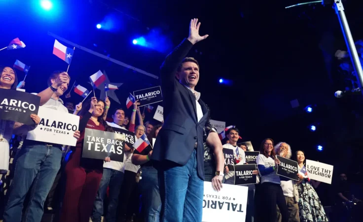 Texas Democratic Senate candidate Texas state Rep. James Talarico, D-Austin, waves before speaking for the first time since winning the Democratic nomination in Austin, Wednesday, March 4, 2026. (AP Photo/Eric Gay)