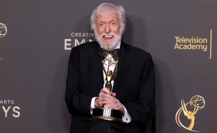 Dick Van Dyke poses with his Emmy for outstanding variety special (pre-recorded) for "Dick Van Dyke 98 Years of Magic" in the press room during night one of the Television Academy's 76th Creative Arts Emmy Awards at the Peacock Theater on Saturday, Sept. 7, 2024 in Los Angeles. (Photo by Mark Von Holden/Invision for the Television Academy/AP Content Services)