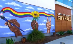 West Hollywood City Hall's LGBT wall mural painting on March 10, 2023 in Los Angeles, California. By RozaGurevich/stock.adobe.com. polyamory