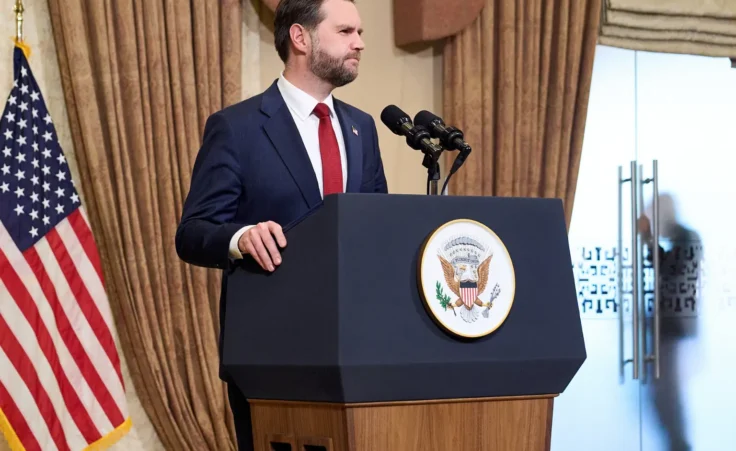 Vice President JD Vance speaks during a news conference after meeting with representatives from Pakistan and Iran, Sunday, April 12, 2026, in Islamabad. (AP Photo/Jacquelyn Martin, Pool) Strait of Hormuz