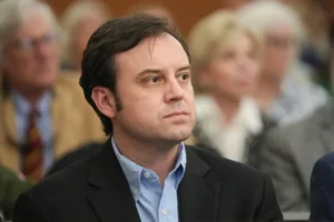 Camp Mystic Director Edward Eastland listens at a hearing about a temporary restraining order regarding the camp at the Travis County Courthouse, in Austin, Texas, Wednesday, March 4, 2026. (Jay Janner/Austin American-Statesman via AP, Pool)