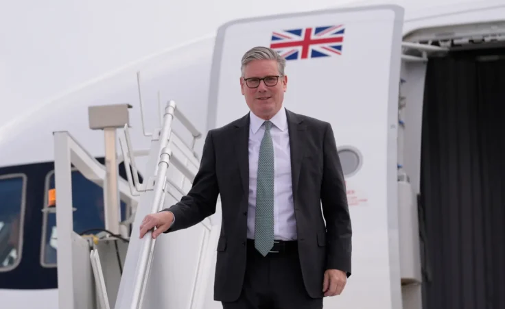 British Prime Minister Kier Starmer arrives at Calgary International Airport, Sunday,June, 15, 2025, ahead of the G7 Summit, in Calgary. (AP Photo/Gerald Herbert)
