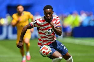June 19, 2026: United States of America forward Folarin Balogun (20) pursues the ball during the FIFA World Cup soccer match between Australia and USA in Seattle, WA. Team USA defeated Australia 2-0. Steve Faber / CSM (Credit Image: © Steve Faber/Cal Sport Media) (Cal Sport Media via AP Images)
