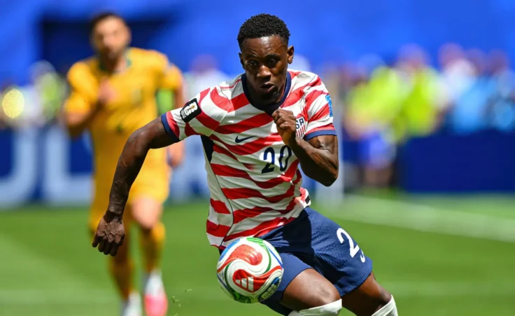 June 19, 2026: United States of America forward Folarin Balogun (20) pursues the ball during the FIFA World Cup soccer match between Australia and USA in Seattle, WA. Team USA defeated Australia 2-0. Steve Faber / CSM (Credit Image: © Steve Faber/Cal Sport Media) (Cal Sport Media via AP Images)