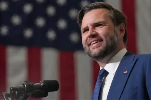 Vice President JD Vance speaks about efforts to combat fraud during an event at the Wisconsin Air National Guard facility at Milwaukee Mitchell International Airport, Wednesday, July 8, 2026, in Milwaukee. (AP Photo/Mark Schiefelbein, Pool) JD Vance baby boy
