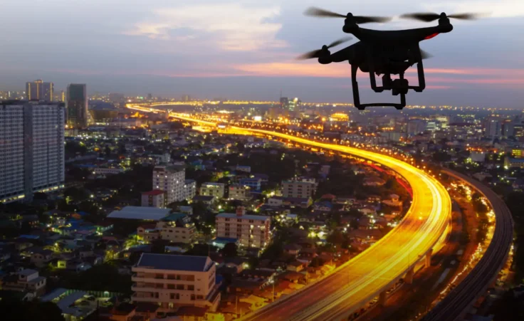 Silhouette of drone flying above a city at sunset. By NaypongStudio/adobe.stock.com. The FBI “took down” 700 drones during World Cup events